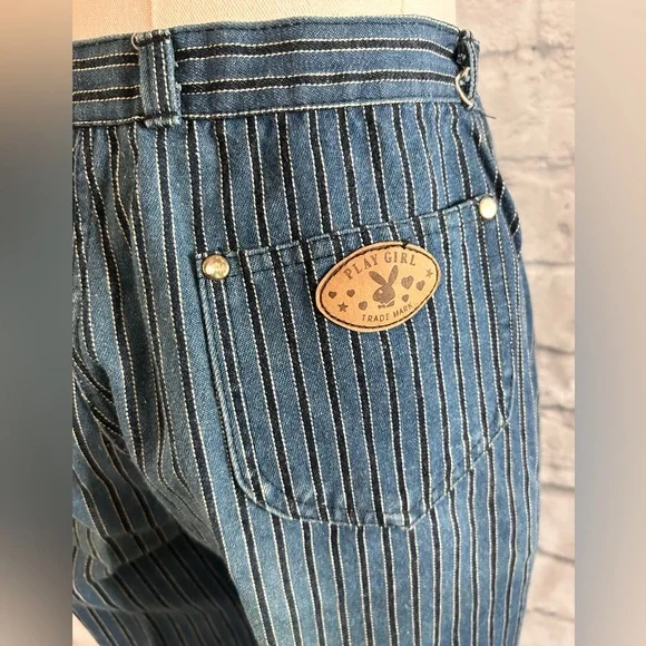 Vintage Striped Denim Jeans Cropped Straight Leg High Rise Mom Grunge 90s 80s - Picture 6 of 14